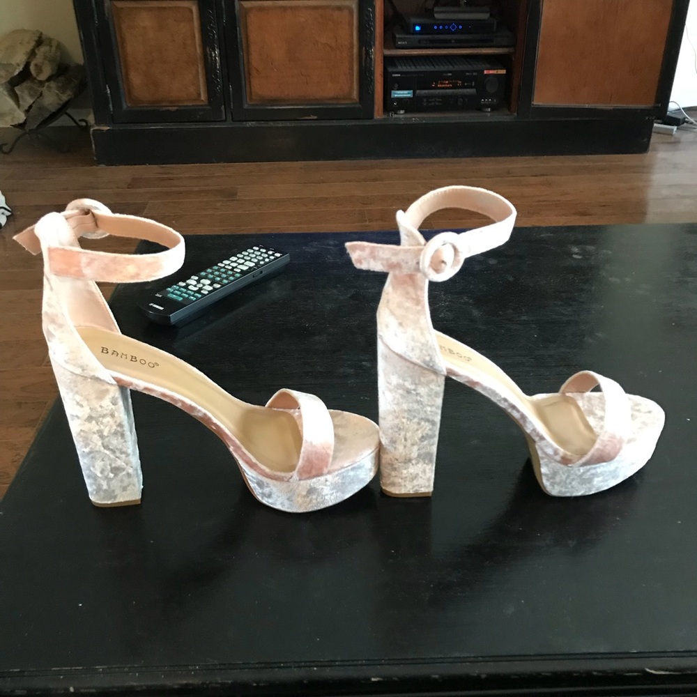 Light pink crushed velvet platform high heels